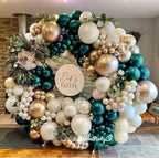 Emerald Green Gold Balloon Arch Garland Double Stuffed Dark Forest Green Pearl White Sand Ivory Balloon Kit for Birthday Wedding Anniversary