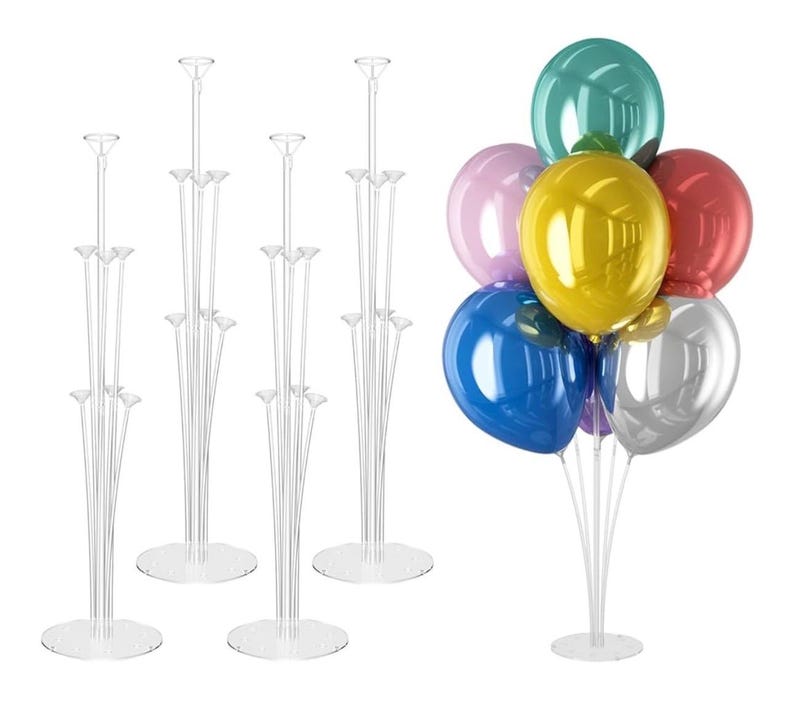 4 Set Balloon Stand Kit - Table Balloon Stands with Base, Easy Assembly Balloon Sticks, Reusable Balloon Holders for Baby Showers,Birthday