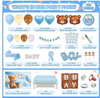 Bear Baby Shower Decorations Boy,80pcs Balloons, Wood Grain Blocks with Letter,"We can bearly wait"Backdrop,Banner,Balloon Blue Brown Bear