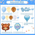 Bear Baby Shower Decorations Boy,80pcs Balloons, Wood Grain Blocks with Letter,"We can bearly wait"Backdrop,Banner,Balloon Blue Brown Bear