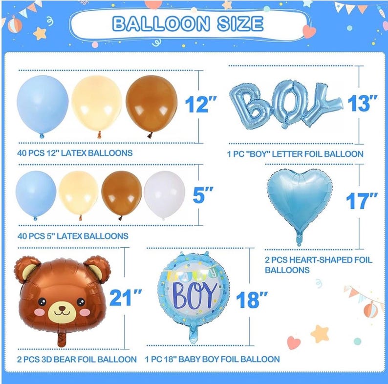 Bear Baby Shower Decorations Boy,80pcs Balloons, Wood Grain Blocks with Letter,"We can bearly wait"Backdrop,Banner,Balloon Blue Brown Bear