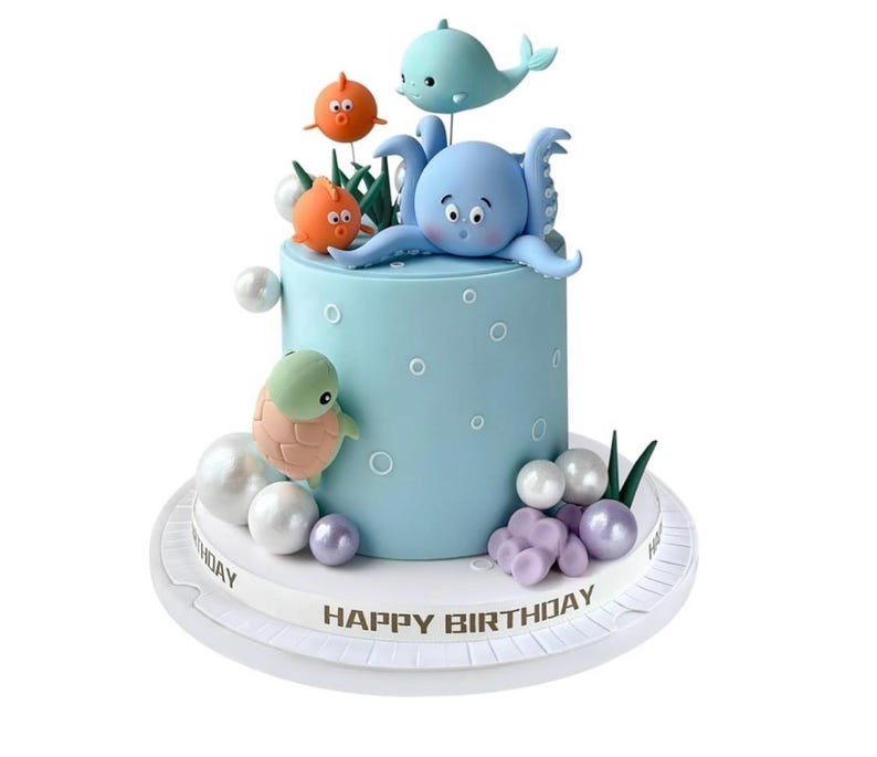 17 PCS Under the Sea Cake Decorations Ocean Animals Cake Topper with Cake Balls Decorations for Under the Sea Theme Boys Girls Baby Shower