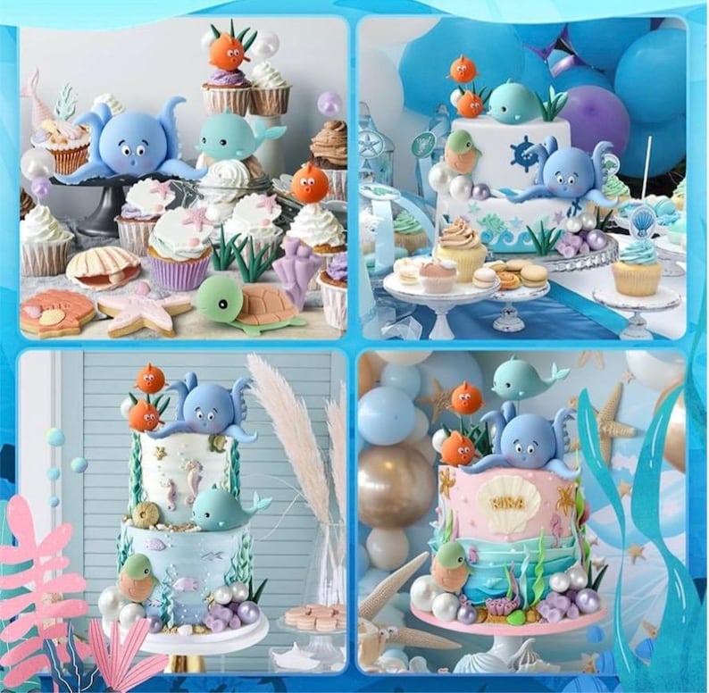 17 PCS Under the Sea Cake Decorations Ocean Animals Cake Topper with Cake Balls Decorations for Under the Sea Theme Boys Girls Baby Shower