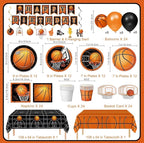 155pcs Basketball Party Decorations ,Basketball Party Supplies - Plates,Napkins,Cups,Banner,Hanging Swirls,Balloons, for Basketball Birthday