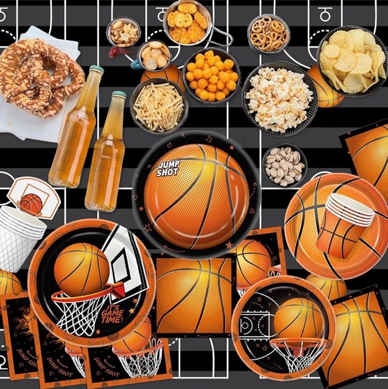 155pcs Basketball Party Decorations ,Basketball Party Supplies - Plates,Napkins,Cups,Banner,Hanging Swirls,Balloons, for Basketball Birthday