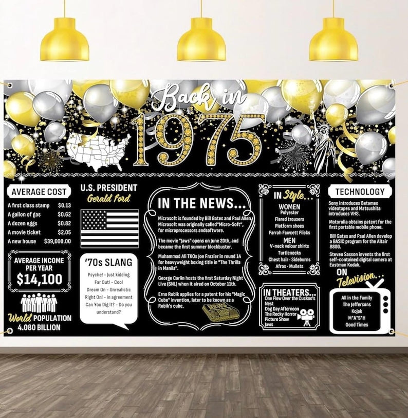 Happy 51st Birthday Class Reunion Anniversary Back in 1975 Cheers to 51 Years Backdrop Large Wall Banner Birthday Hanging Poster Supplies