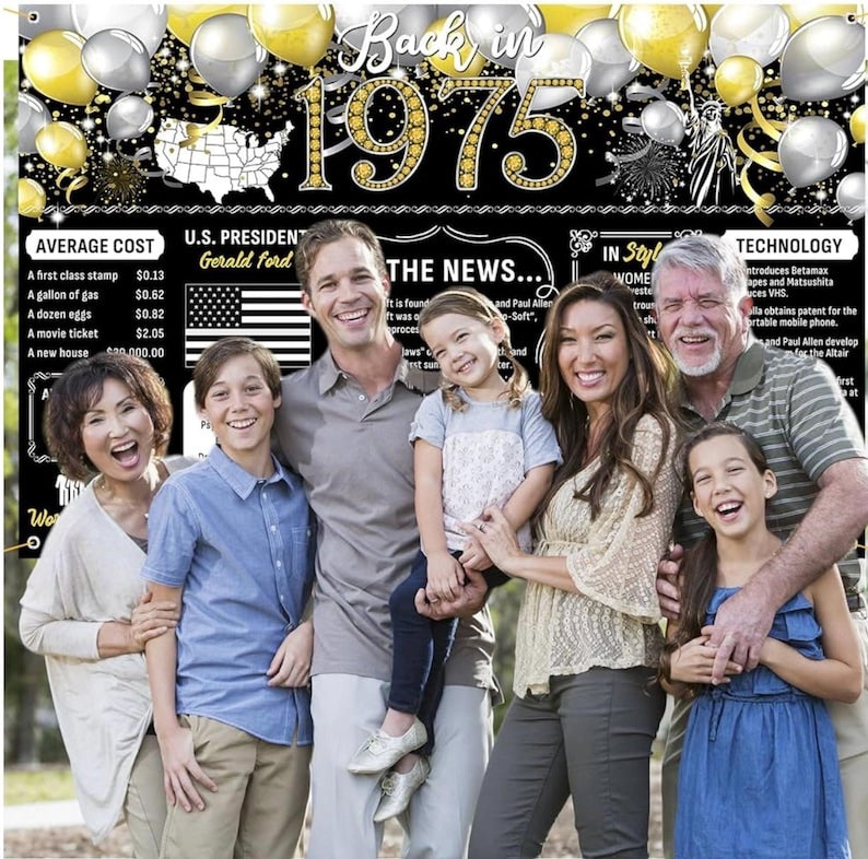 Happy 51st Birthday Class Reunion Anniversary Back in 1975 Cheers to 51 Years Backdrop Large Wall Banner Birthday Hanging Poster Supplies