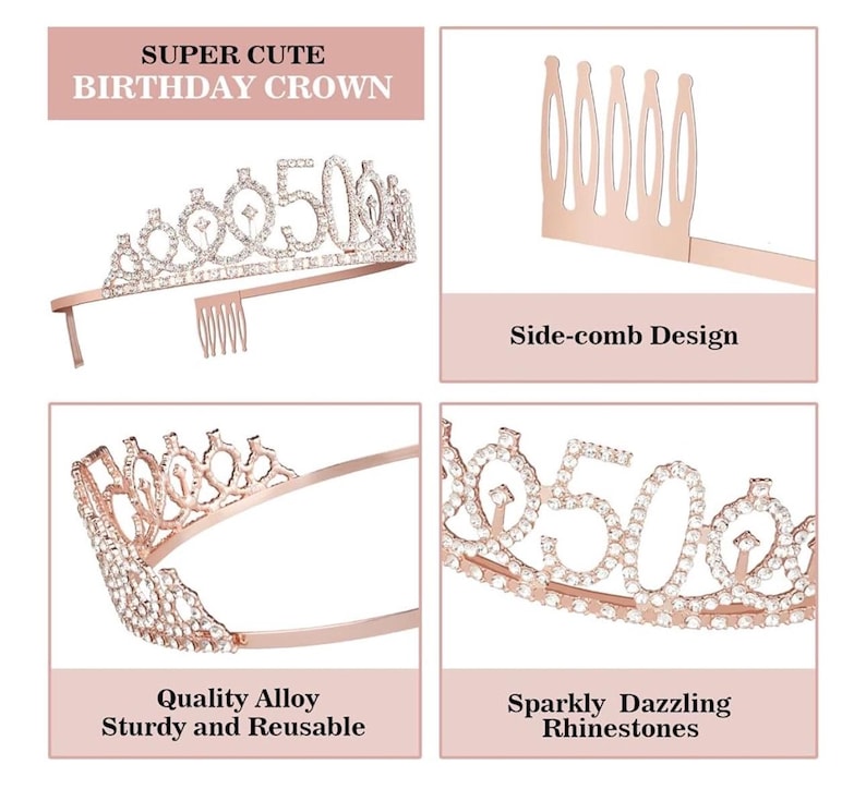 50th Birthday Decorations, 50th Birthday Gifts for Women, Including 50th Crown/Tiara ,Sash, Happy 50 Birthday Cake Topper and 50th Candles