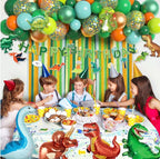 Dinosaur Birthday Party Decorations Supplies Happy Birthday Banner Crepe Paper Green Orange Blue Gold Dino Foil Balloons Garland Arch Kit