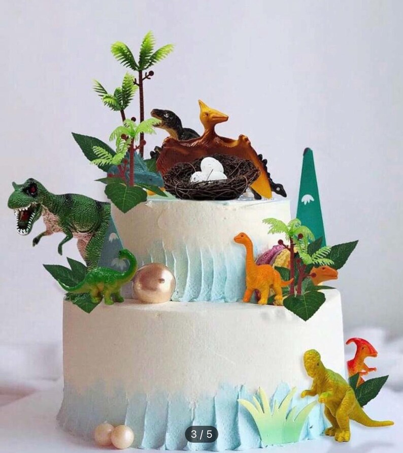 26 PCS Dinosaur Cake Toppers With Dinosaur Eggs Leaves Trees Cake Decorations For Birthday,Dinosaur Themed,Jungle Safari, Wild Animals Party