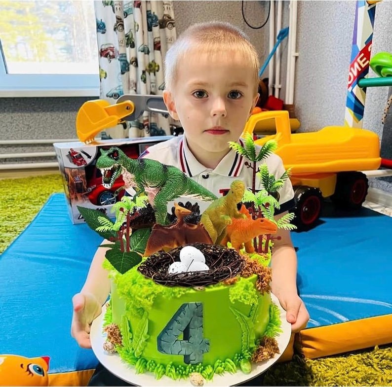 26 PCS Dinosaur Cake Toppers With Dinosaur Eggs Leaves Trees Cake Decorations For Birthday,Dinosaur Themed,Jungle Safari, Wild Animals Party