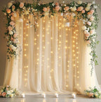 Champagne Tulle Backdrop Curtains with Lights String 10FTX8FT Sheer Curtains with Lights Tulle Curtains Backdrop for Wedding Birthday Party