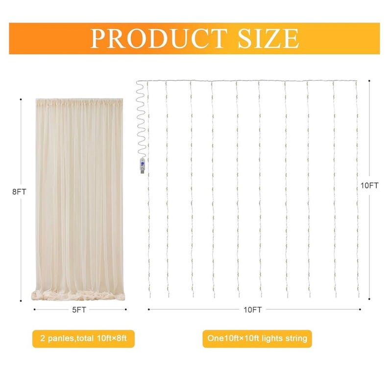 Champagne Tulle Backdrop Curtains with Lights String 10FTX8FT Sheer Curtains with Lights Tulle Curtains Backdrop for Wedding Birthday Party