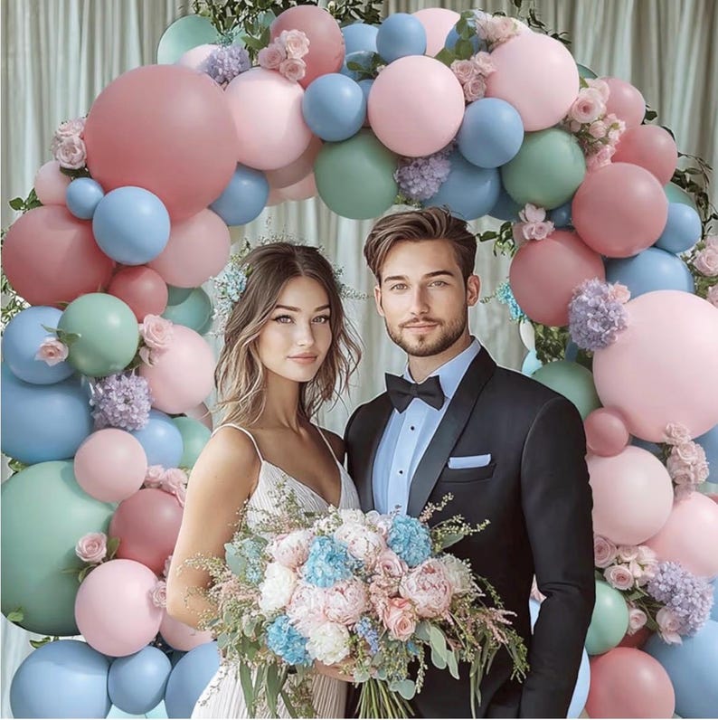 Pink Blue Green Balloons Garland Kit, Double Stuffed Dusty Green Light Blue Blush Dusty Pink Mauve Pastel Balloon Arch Kit for Birthday