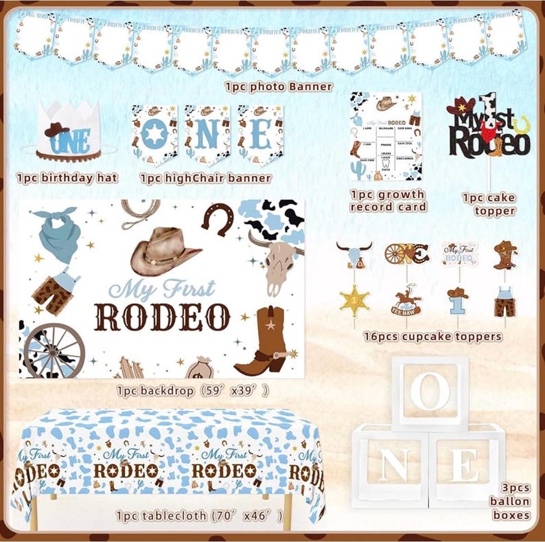 My First Rodeo Birthday Party Decorations, Cowboy 1st Birthday Party Supplies,First Rodeo Birthday Backdrop Balloons Arch Box for 1 Year Old