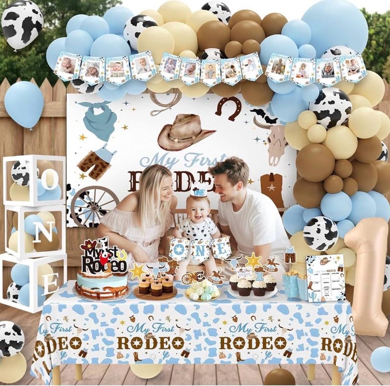 My First Rodeo Birthday Party Decorations, Cowboy 1st Birthday Party Supplies,First Rodeo Birthday Backdrop Balloons Arch Box for 1 Year Old