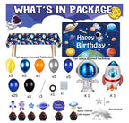 96pcs Outer Space Astronaut Party Decorations - Galaxy Themed Party Supplies Happy Birthday Backdrop,Tablecloth,Star Garland,Balloons Rocket