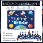 96pcs Outer Space Astronaut Party Decorations - Galaxy Themed Party Supplies Happy Birthday Backdrop,Tablecloth,Star Garland,Balloons Rocket