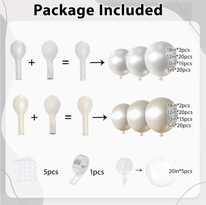 Pearl White Balloons Arch Kit, Double Stuffed White Sand Beige Ivory Balloons Pastel White Bobo Balloons Arch Kit for Wedding Baby Shower