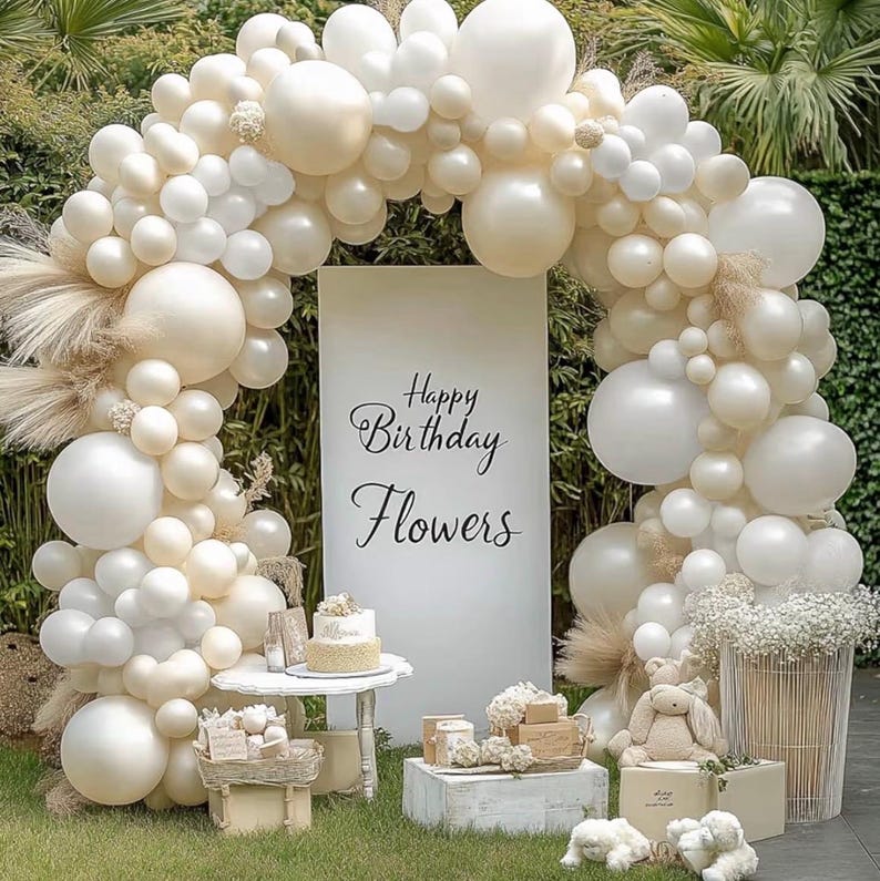 Pearl White Balloons Arch Kit, Double Stuffed White Sand Beige Ivory Balloons Pastel White Bobo Balloons Arch Kit for Wedding Baby Shower