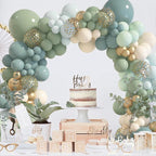 173Pcs Dusty Blue Green Balloon Garland Arch Kit, Haze Fog Blue Ash Mist Sage Green Sand White Gold Confetti Balloons for Baby Shower Weddin