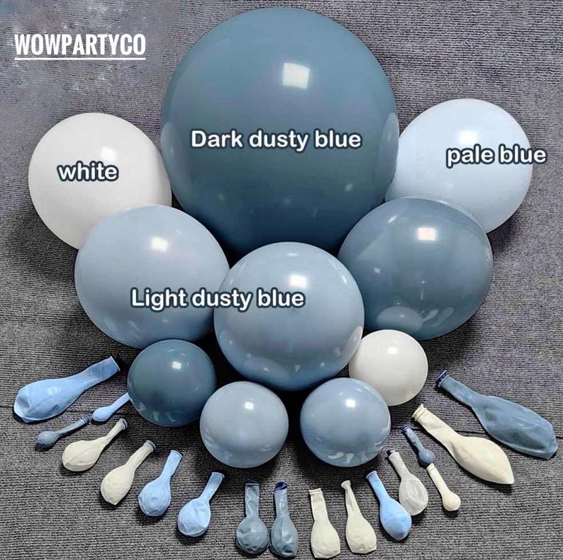 Dusty Blue White Balloon Arch - Double Stuffed Pastel Slate Baby Blue Matte White Latex Balloon Garland Kit for Wedding Baby Shower Birthday