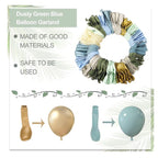 173Pcs Dusty Blue Green Balloon Garland Arch Kit, Haze Fog Blue Ash Mist Sage Green Sand White Gold Confetti Balloons for Baby Shower Weddin