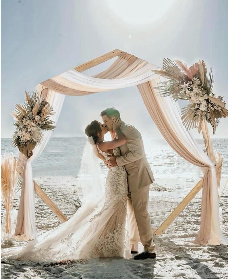 3 Panels Wedding Arch Draping Fabric, 30" x 20ft Mixed Color Chiffon Fabric Drapery Sheer Backdrop Curtain for Wedding Ceremony Party Decor