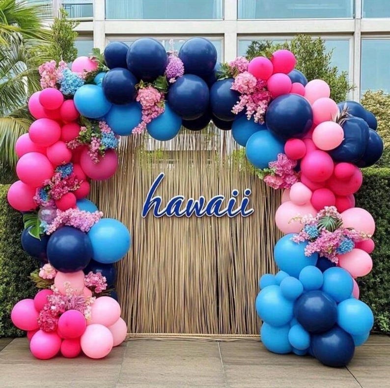 Navy Blue Pink Balloon Garland  Dark Blue Hot Pink Balloons Pastel Pink Blue Balloon Arch Kit Metallic Silver Balloons