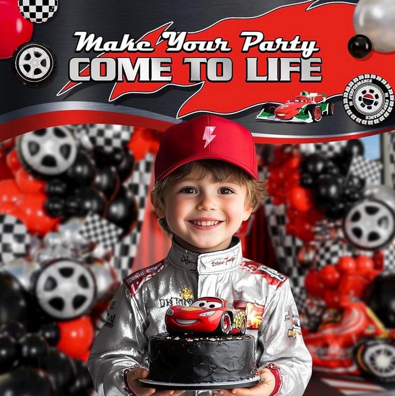 Race Car Balloon Arch Kit with BONUS Trophy & Number 2 - Cars Balloon Garland Kit for Lightning McQueen Cars 2 Birthday Hot Wheels Balloons