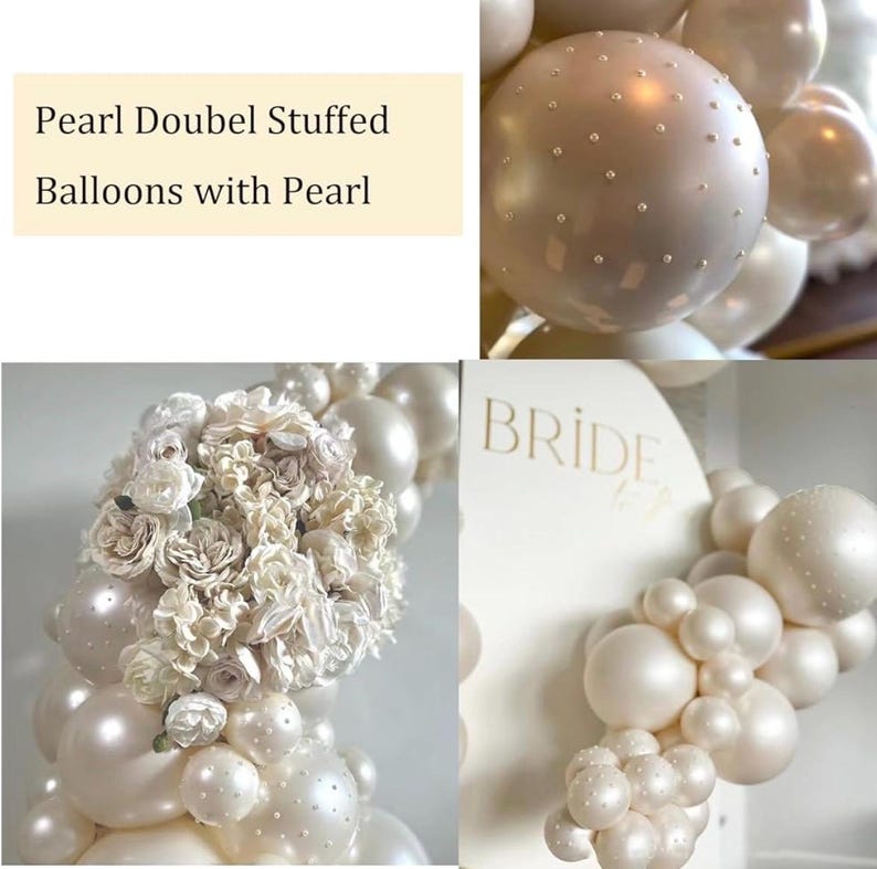 Pearl Balloon Arch Pearl White Sand Double Stuffed Balloons Arch With Pearl Stickers 5/10/12/18 Inch Bridal Shower Balloon Arch Pearl Ivory
