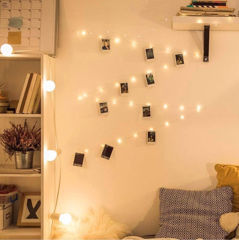 Photo String Lights with Clips for Hanging: 33Ft 100LED & Timer Fairy Light with 50 Clear Clip for Picture Display Indoor Bedroom Room Wall