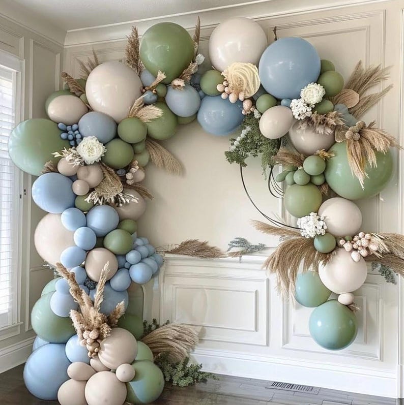 Dusty Blue Green Balloon Garland Arch Kit Avocado Green Balloons  Pastel Blue Balloons Kit For Jungle Safari Neutral Birthday Baby Shower