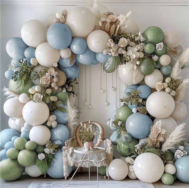 Dusty Blue Green Balloon Garland Arch Kit Avocado Green Balloons  Pastel Blue Balloons Kit For Jungle Safari Neutral Birthday Baby Shower