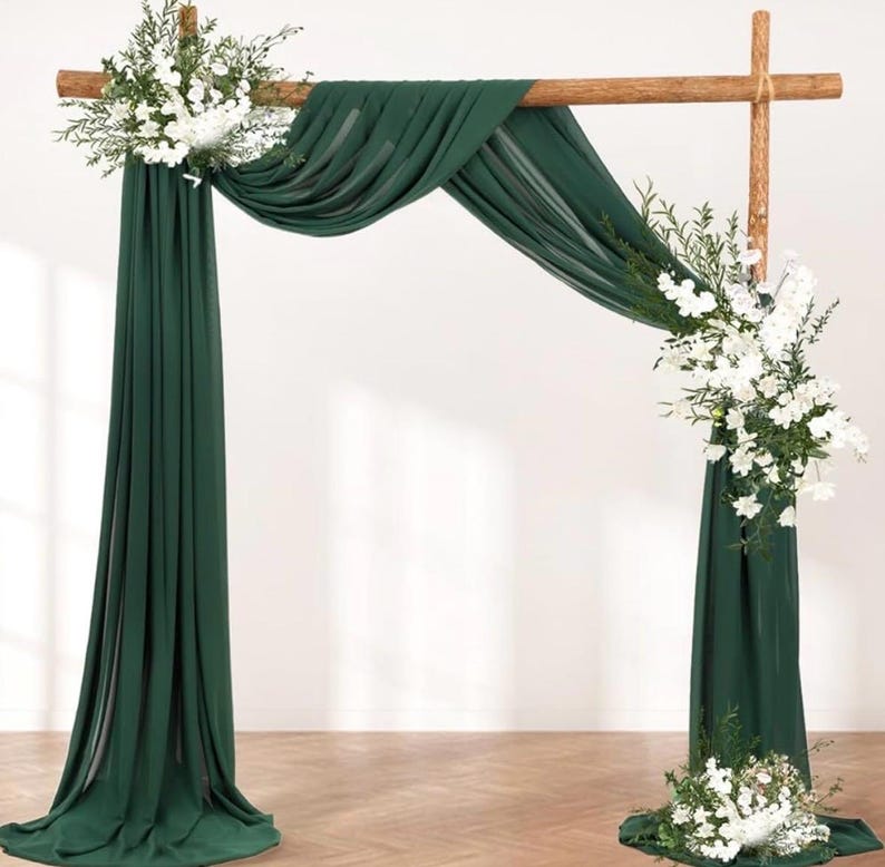 Wedding Arch Draping Fabric 1 Panel 30'' x 18FT Emerald Green Sheer Chiffon Arch Drapery for Bridal Shower Backdrop Outdoor ,Church Ceremony