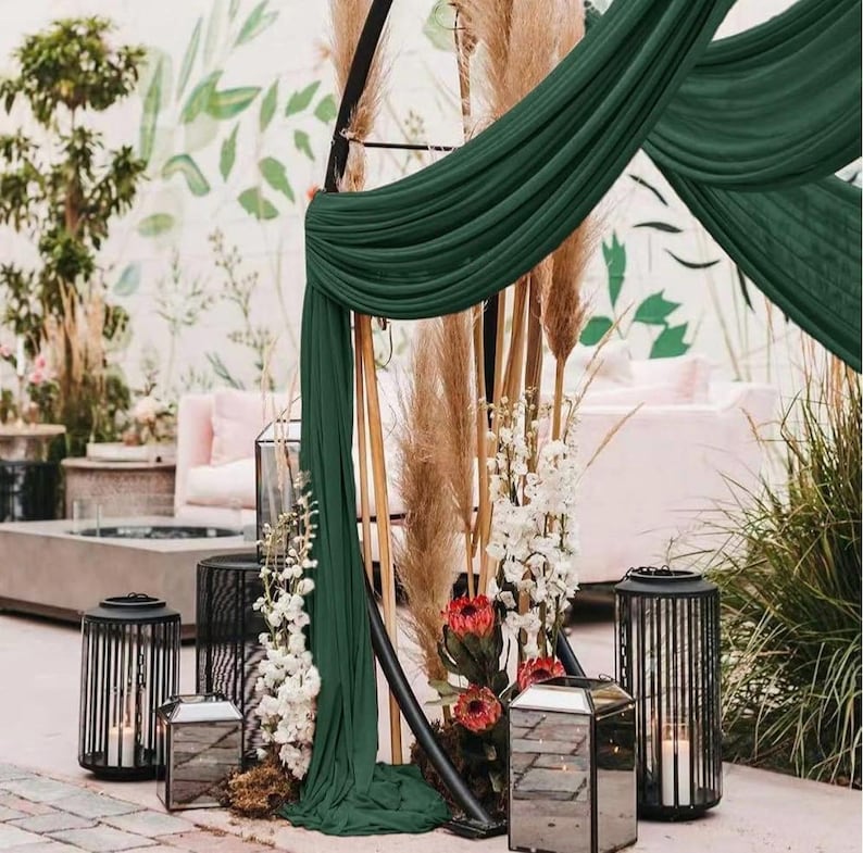 Wedding Arch Draping Fabric 1 Panel 30'' x 18FT Emerald Green Sheer Chiffon Arch Drapery for Bridal Shower Backdrop Outdoor ,Church Ceremony