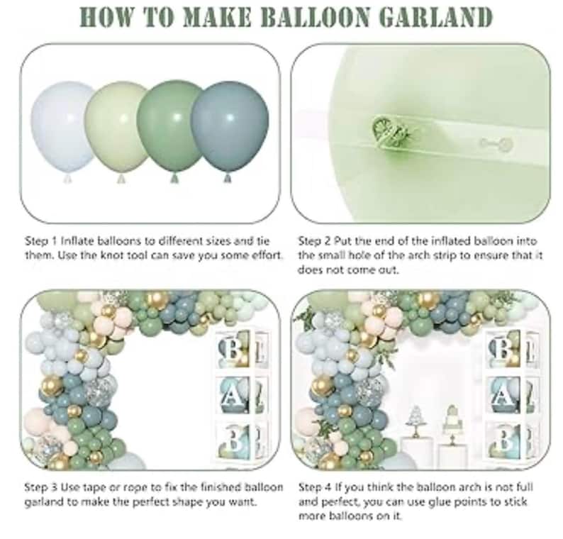 153Pcs Dusty Blue Green Balloons Baby Shower Decorations, Haze Fog Blue Mist Sage Green Balloon Arch Kit Baby Boxes for Boho  Baby Shower