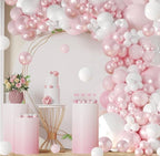 Pink Balloon Arch Kit 108Pcs Double Stuffed Balloons Garland Including Pink Pearl White Macaron Pink Balloons Different Size for Birthday