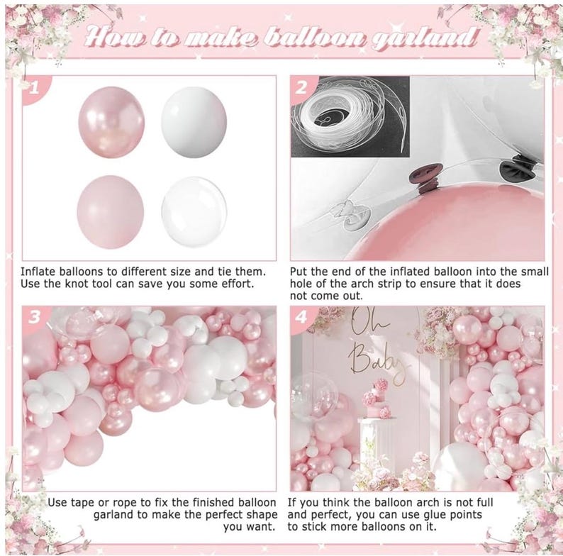 Pink Balloon Arch Kit 108Pcs Double Stuffed Balloons Garland Including Pink Pearl White Macaron Pink Balloons Different Size for Birthday
