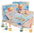 Bear Baby Shower Decorations Boy,80pcs Balloons, Wood Grain Blocks with Letter,"We can bearly wait"Backdrop,Banner,Balloon Blue Brown Bear