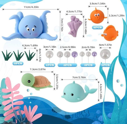 17 PCS Under the Sea Cake Decorations Ocean Animals Cake Topper with Cake Balls Decorations for Under the Sea Theme Boys Girls Baby Shower