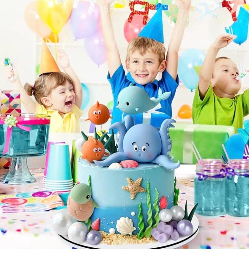 17 PCS Under the Sea Cake Decorations Ocean Animals Cake Topper with Cake Balls Decorations for Under the Sea Theme Boys Girls Baby Shower