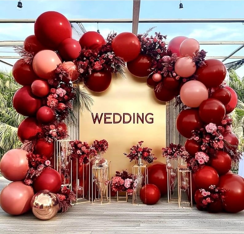 Burgundy Pink Balloons-Double Stuffed Maroon Balloon Garland Metallic Foil Rose Gold Balloon Arch Kit Dusty Pink Balloon Different Sizes