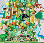 Dinosaur Birthday Party Decorations Supplies Happy Birthday Banner Crepe Paper Green Orange Blue Gold Dino Foil Balloons Garland Arch Kit