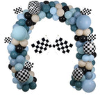 Race Balloon Garland Arch Kit, Dusty Blue Black Balloons with Checkered Balloons for Race Theme Birthday Party Decorations Baby Shower Party