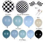 Race Balloon Garland Arch Kit, Dusty Blue Black Balloons with Checkered Balloons for Race Theme Birthday Party Decorations Baby Shower Party