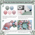 Pink Blue Green Balloons Garland Kit, Double Stuffed Dusty Green Light Blue Blush Dusty Pink Mauve Pastel Balloon Arch Kit for Birthday