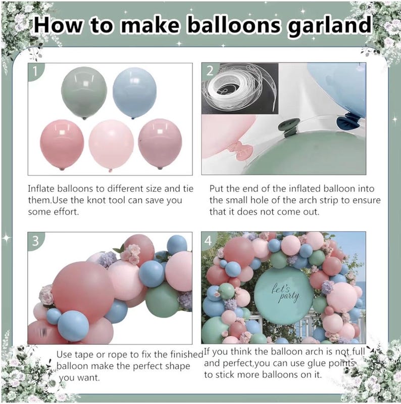 Pink Blue Green Balloons Garland Kit, Double Stuffed Dusty Green Light Blue Blush Dusty Pink Mauve Pastel Balloon Arch Kit for Birthday