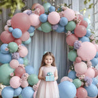 Pink Blue Green Balloons Garland Kit, Double Stuffed Dusty Green Light Blue Blush Dusty Pink Mauve Pastel Balloon Arch Kit for Birthday