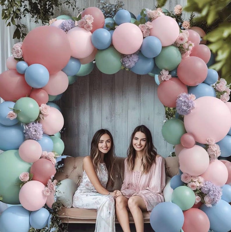 Pink Blue Green Balloons Garland Kit, Double Stuffed Dusty Green Light Blue Blush Dusty Pink Mauve Pastel Balloon Arch Kit for Birthday